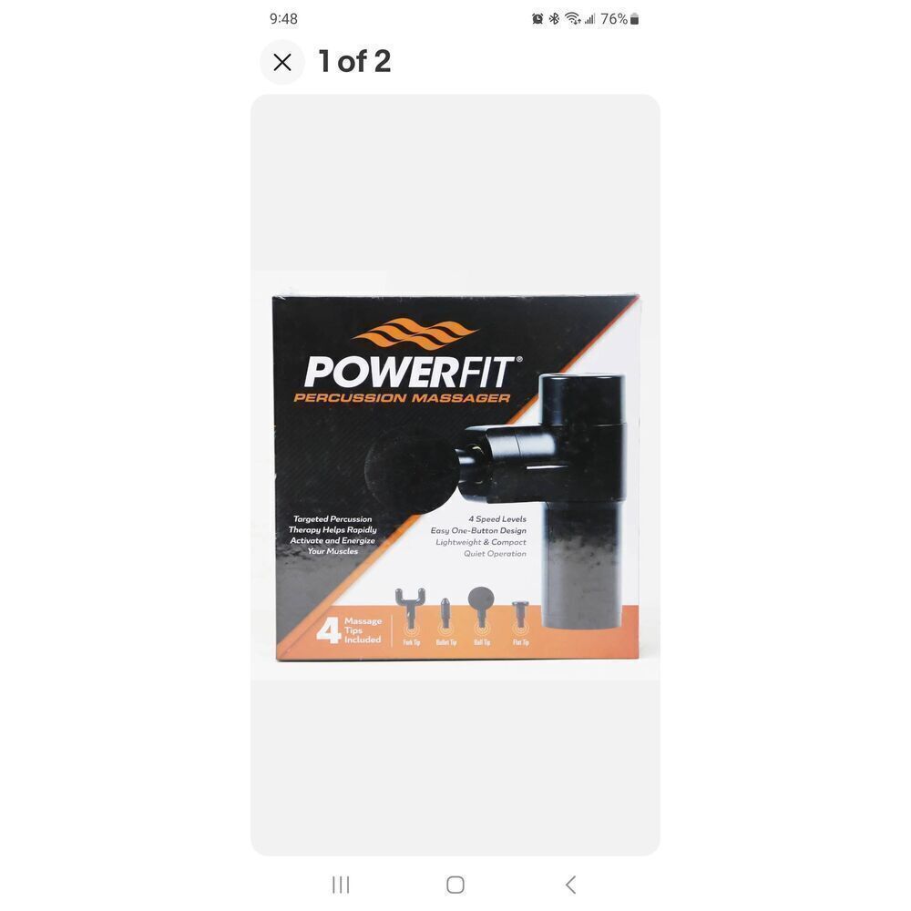 PowerFit Percussion Massager, BK3446Q 4 Massage Tips Included, Brand New!!